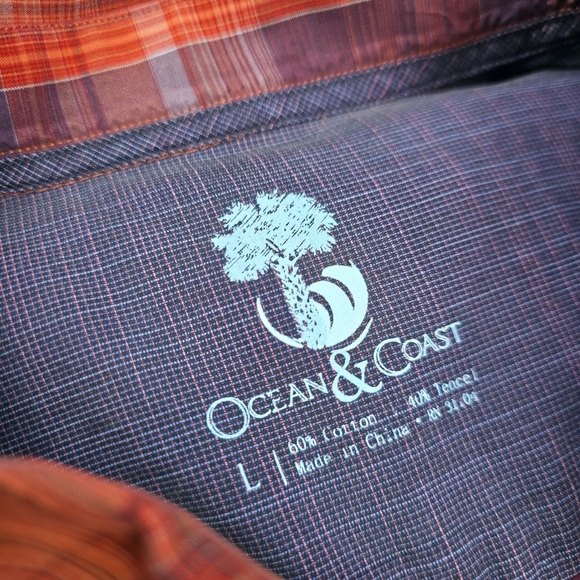 Ocean & Coast Cotton / Tencel Plaid Red and Purple Men's Long Sleeve Shirt Sz L - Picture 4 of 6